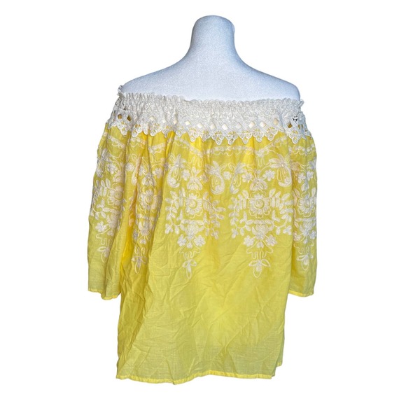 Flying Tomato Off the Shoulder Sunshine Yellow Embroidered Blouse Womens Size M - Picture 5 of 7